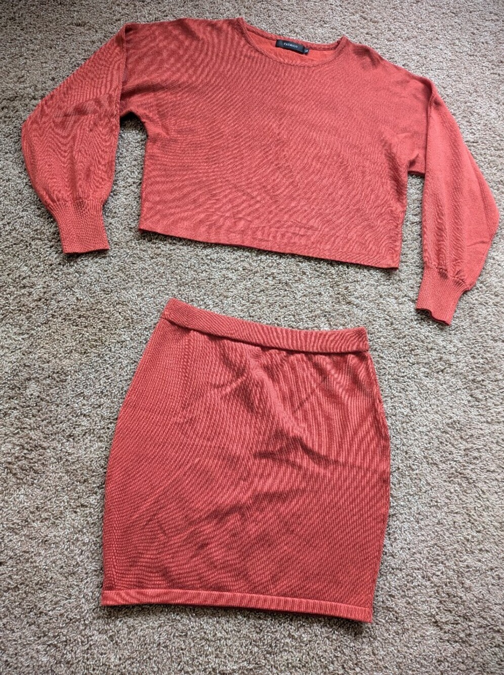Cropped Puff Sleeve Sweater Bodycon Mini Skirt 2 Piece Set Large - Picture 2 of 13